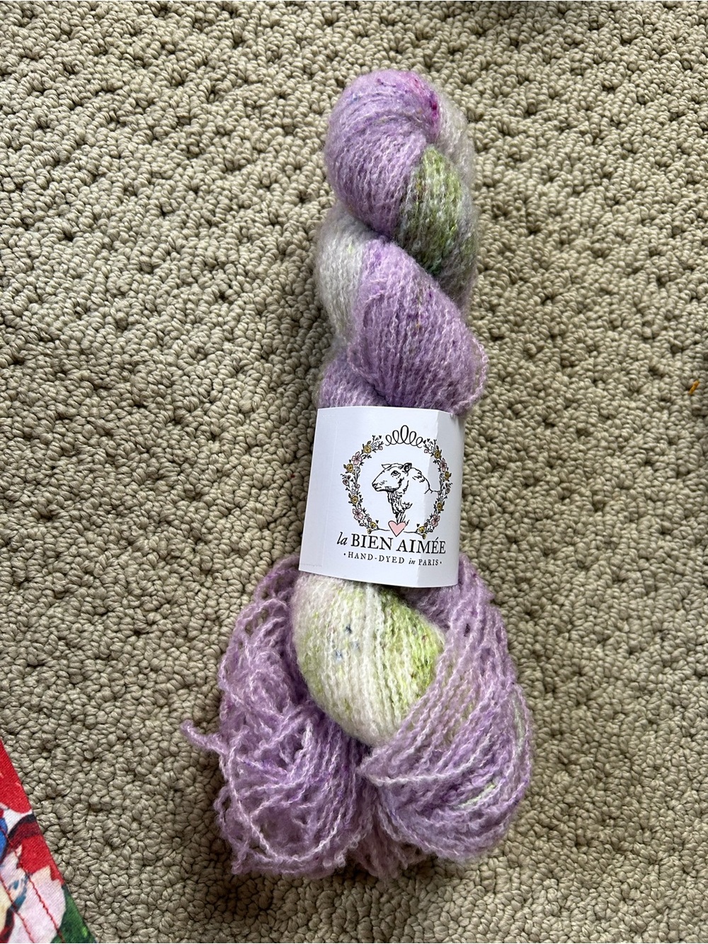 La Bien Aimée Hand-Dyed in Paris Merino Wool Yarn Skein  - Lavender & Pale Green